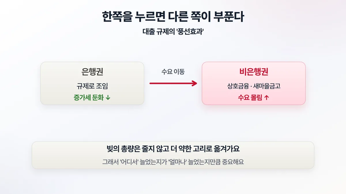 풍선효과 — 은행권을 규제로 조이니 비은행권(상호금융·새마을금고)으로 대출 수요가 이동