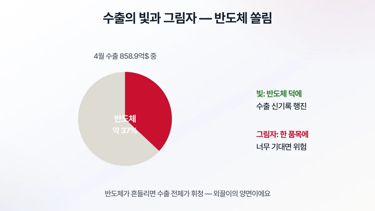 수출의 빛과 그림자 — 4월 수출 858.9억 달러 중 반도체가 약 37%, 한 품목 의존의 양면성