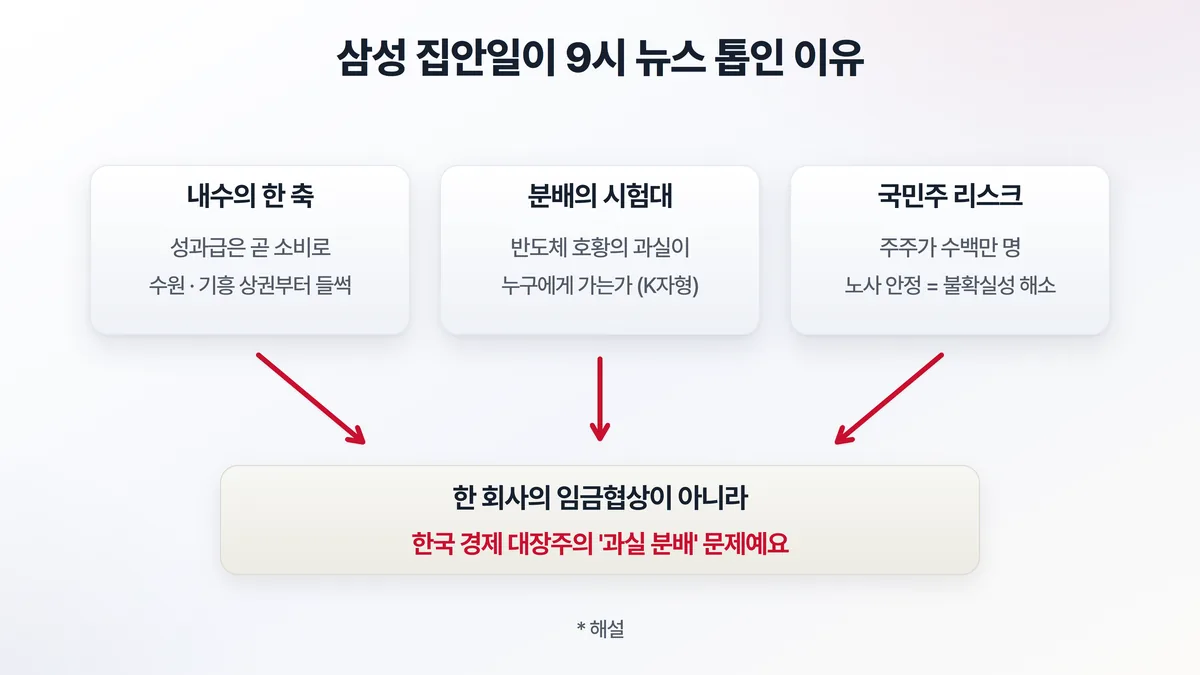 삼성 성과급 협상이 중요한 세 가지 이유 — 내수의 한 축, 분배의 시험대, 국민주 리스크
